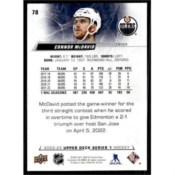 2022-23 CONNOR McDAVID UPPER DECK CARD - Picture 2 of 2